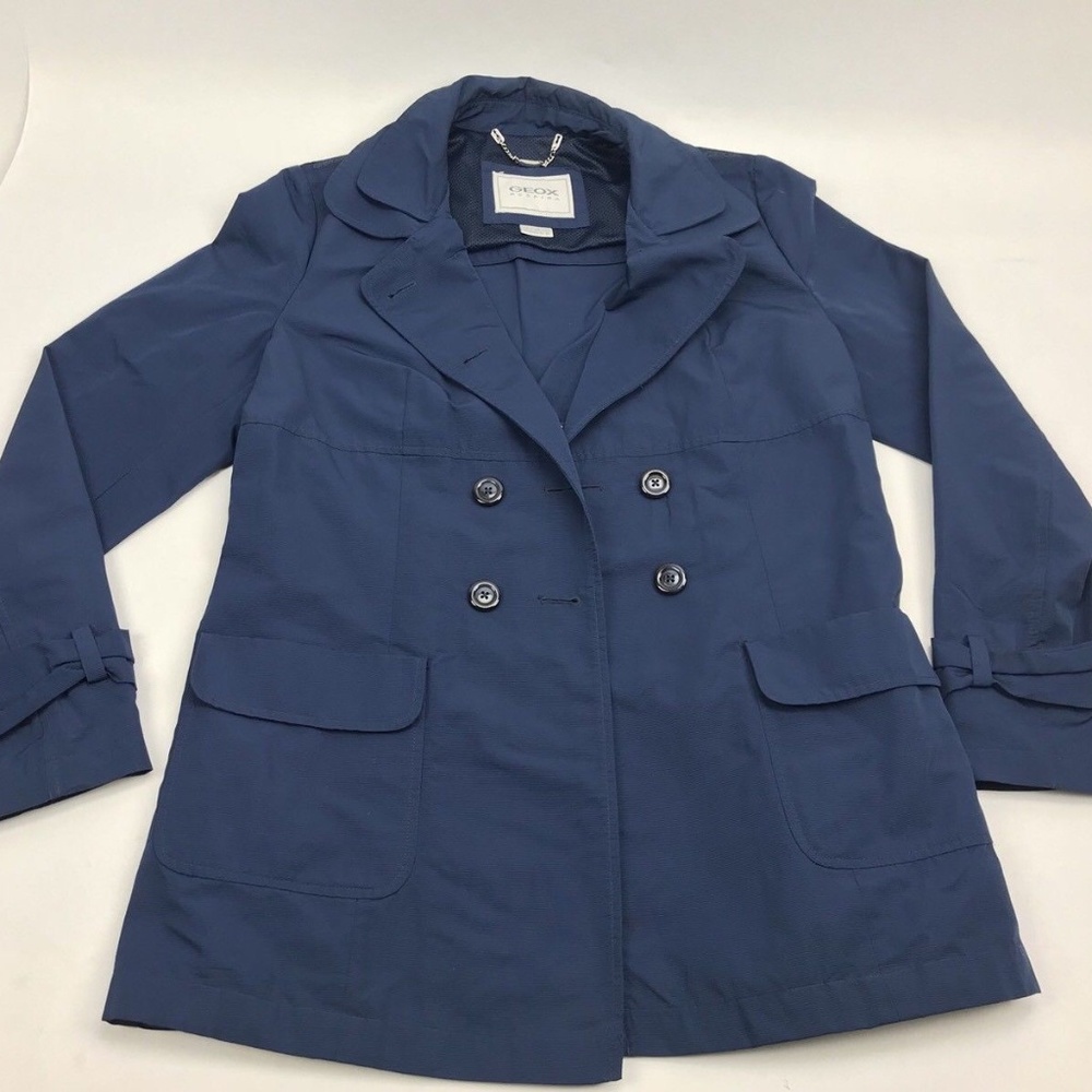 Geox Respira Women's Trench Navy Belted Coat SZ 10